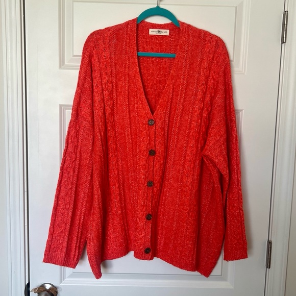 NATURAL LIFE Sweaters - NATURAL LIFE Deep Orange Cable-Knit Button Cardigan